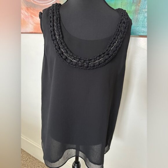 Dana Buchman Embellished Sleeveless 2 Layered Chiffon Top Black Size L - Picture 1 of 11